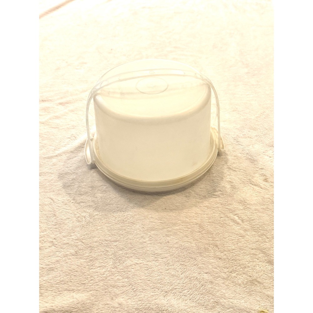 Vintage Tupperware Round Cake Pie Carrier 683-1 684-1‎ Sheer White with Handle